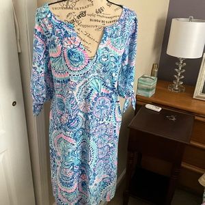 VGUC Lilly Pulitzer Blue Grotto Commotion Easley 3/4 Sleeve Dress